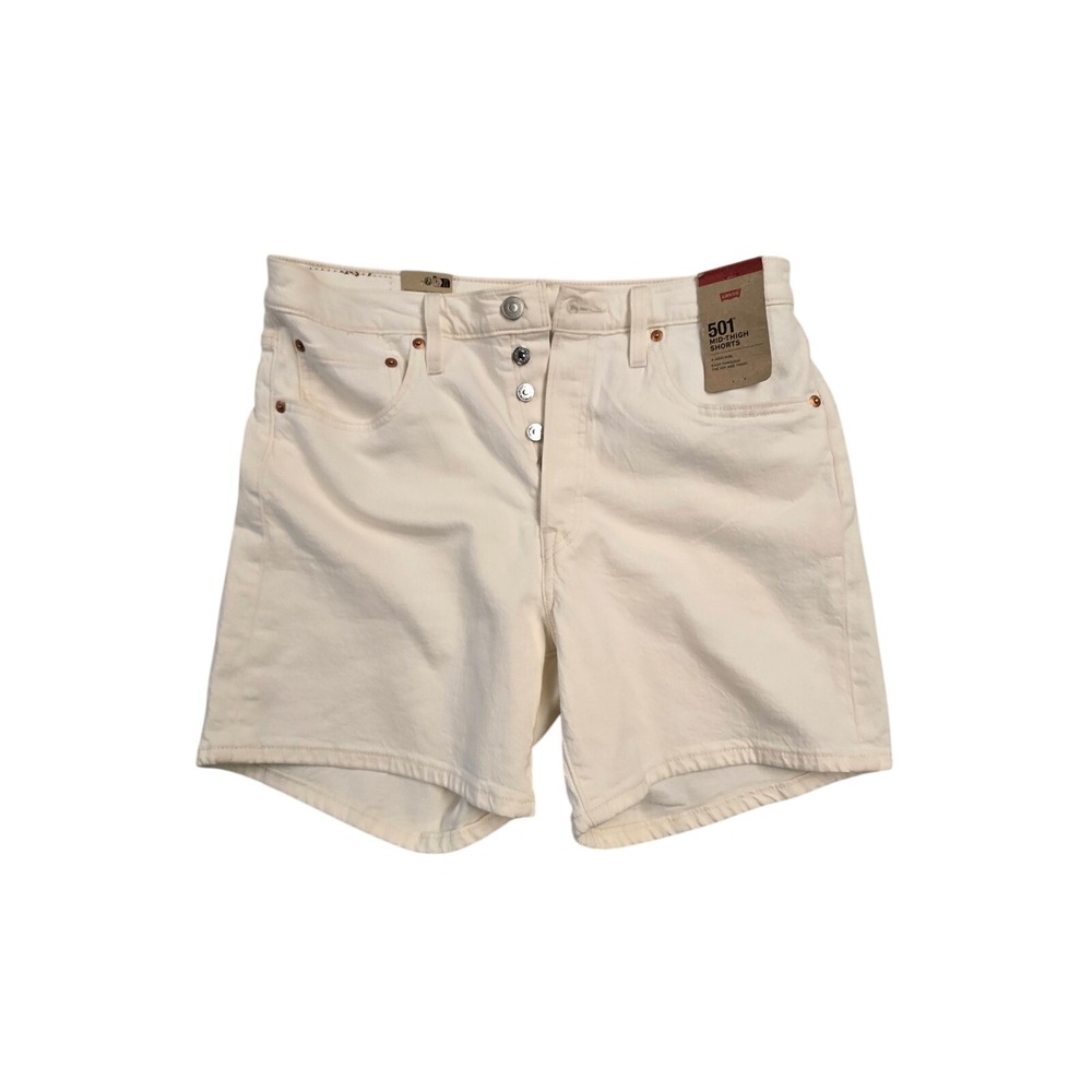 Levis 501 Mid-Thigh Shorts Womens 31 White High Rise Denim‎ Button Fly NEW